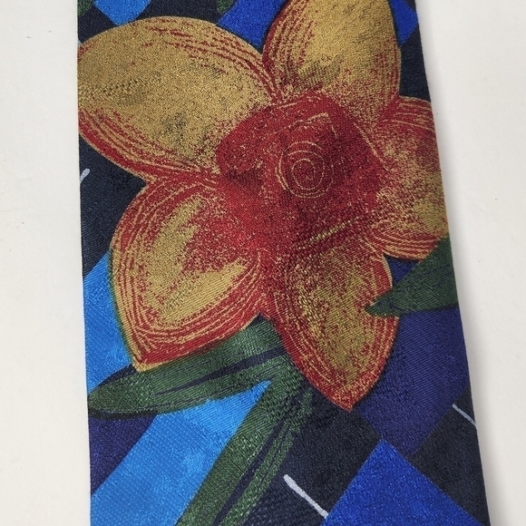 BOLGHERI Vintage Floral Abstract Hawaiian 100% Silk Designer Men's Tie - Picture 4 of 11